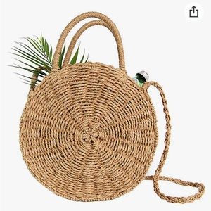 Straw Tan Round Crossbody Bag NWOT